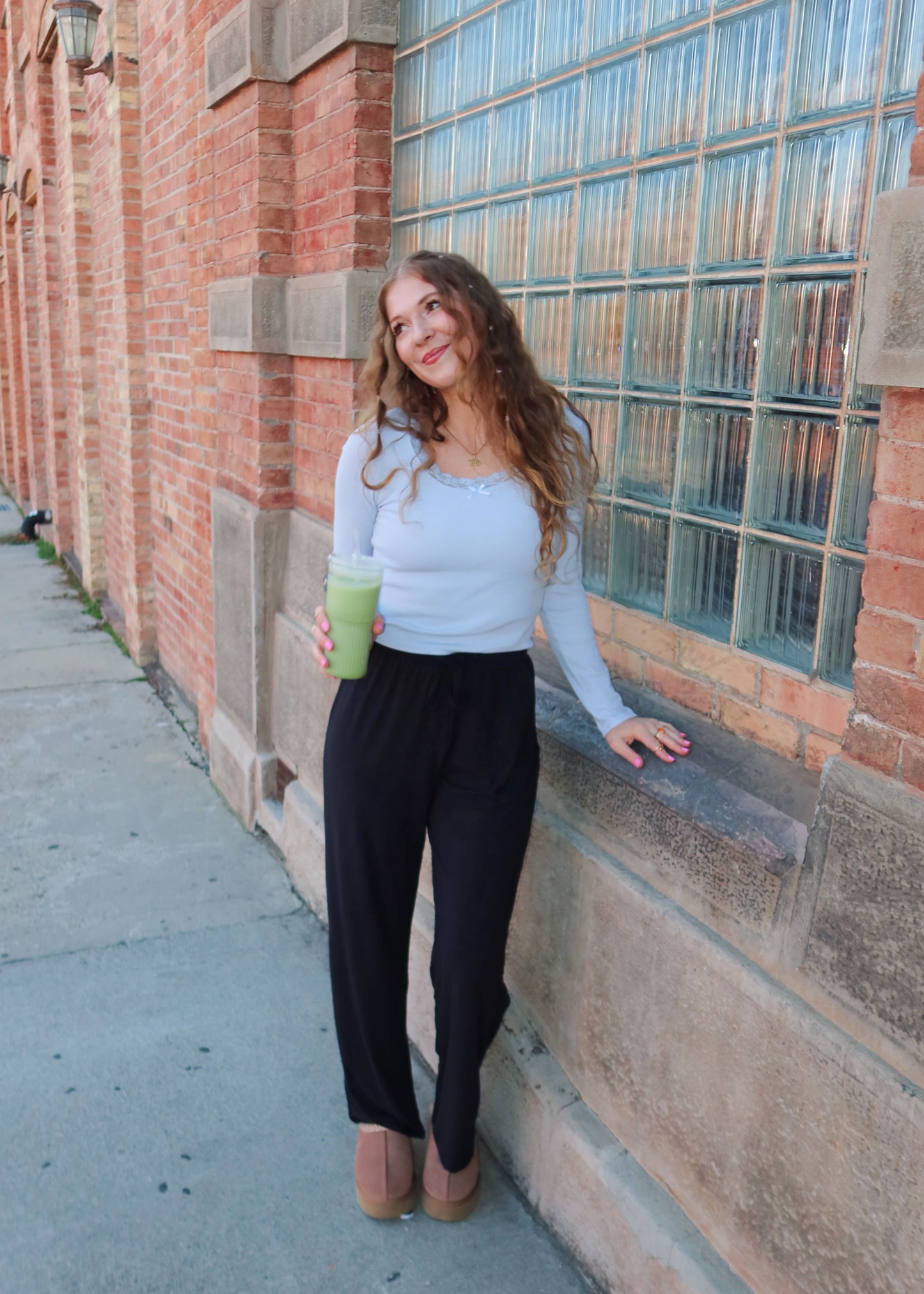 only angel pointelle top in blue