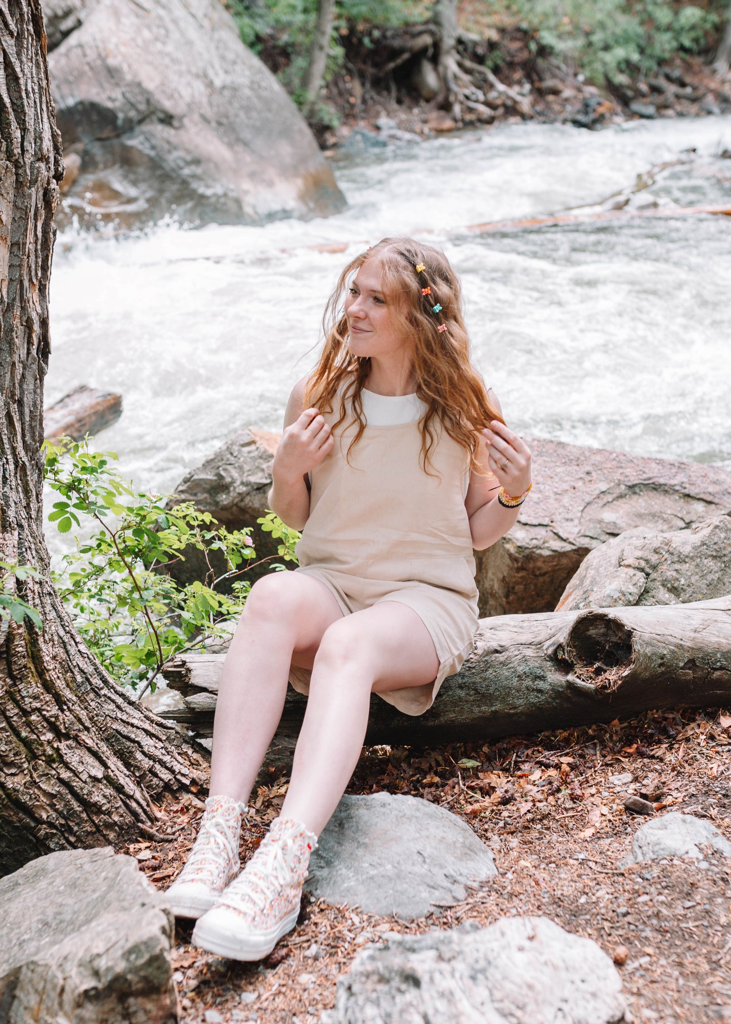 summer sunshine linen romper in taupe
