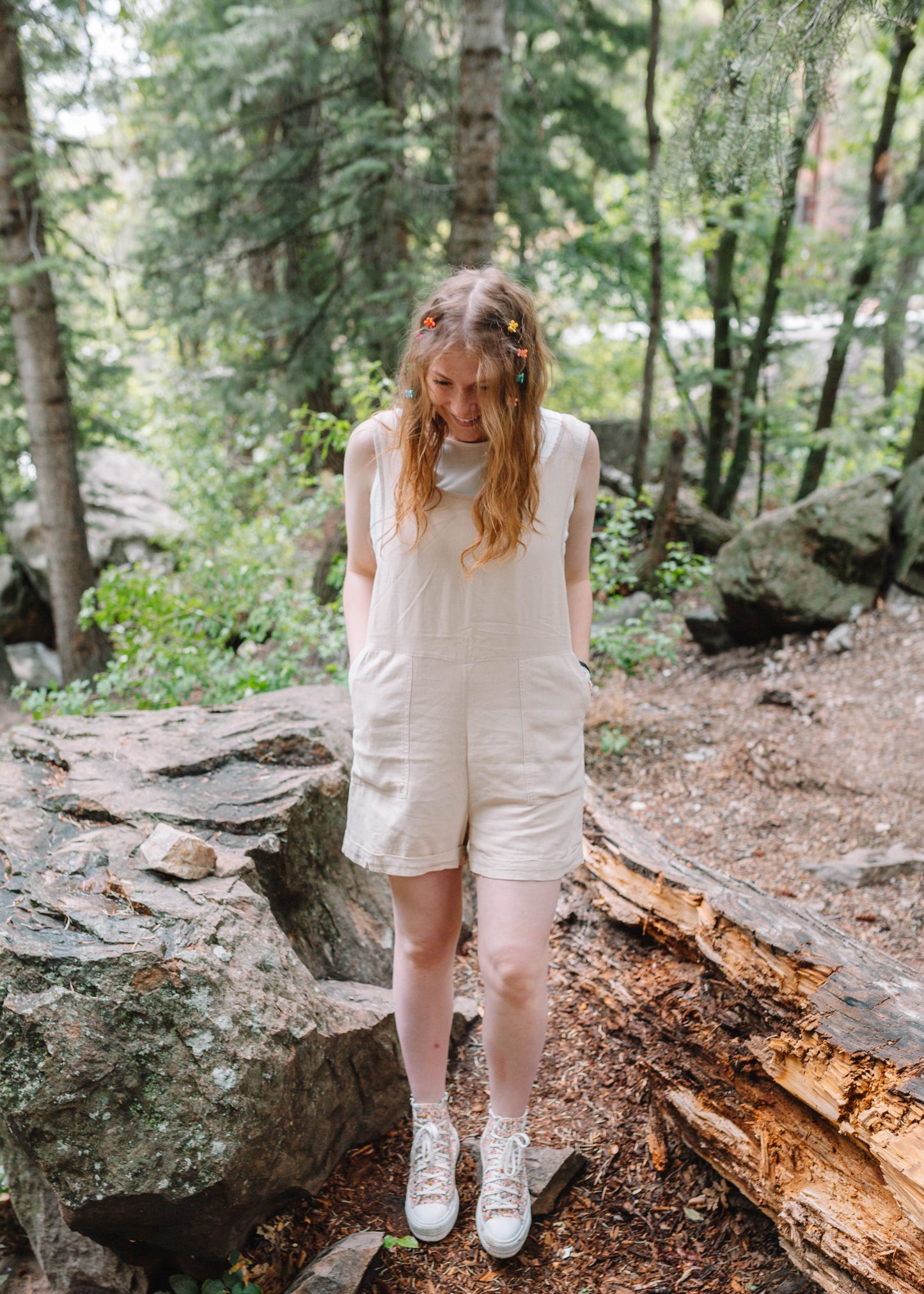 summer sunshine linen romper in taupe