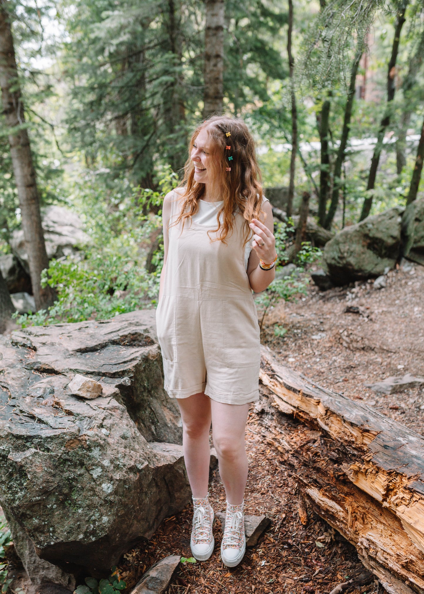 summer sunshine linen romper in taupe