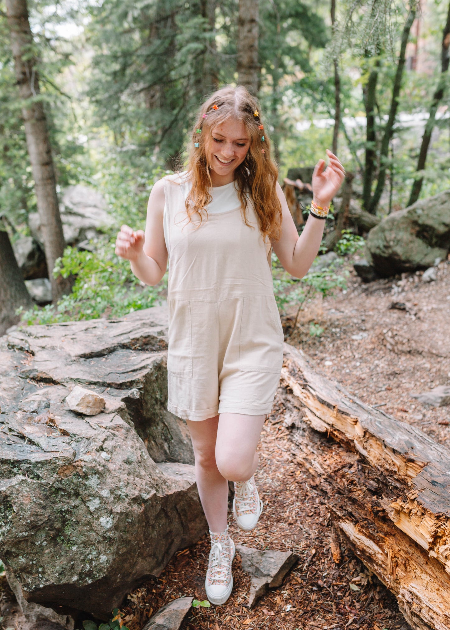 summer sunshine linen romper in taupe