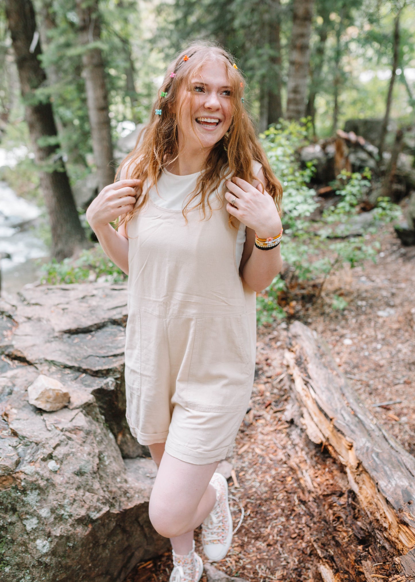 summer sunshine linen romper in taupe