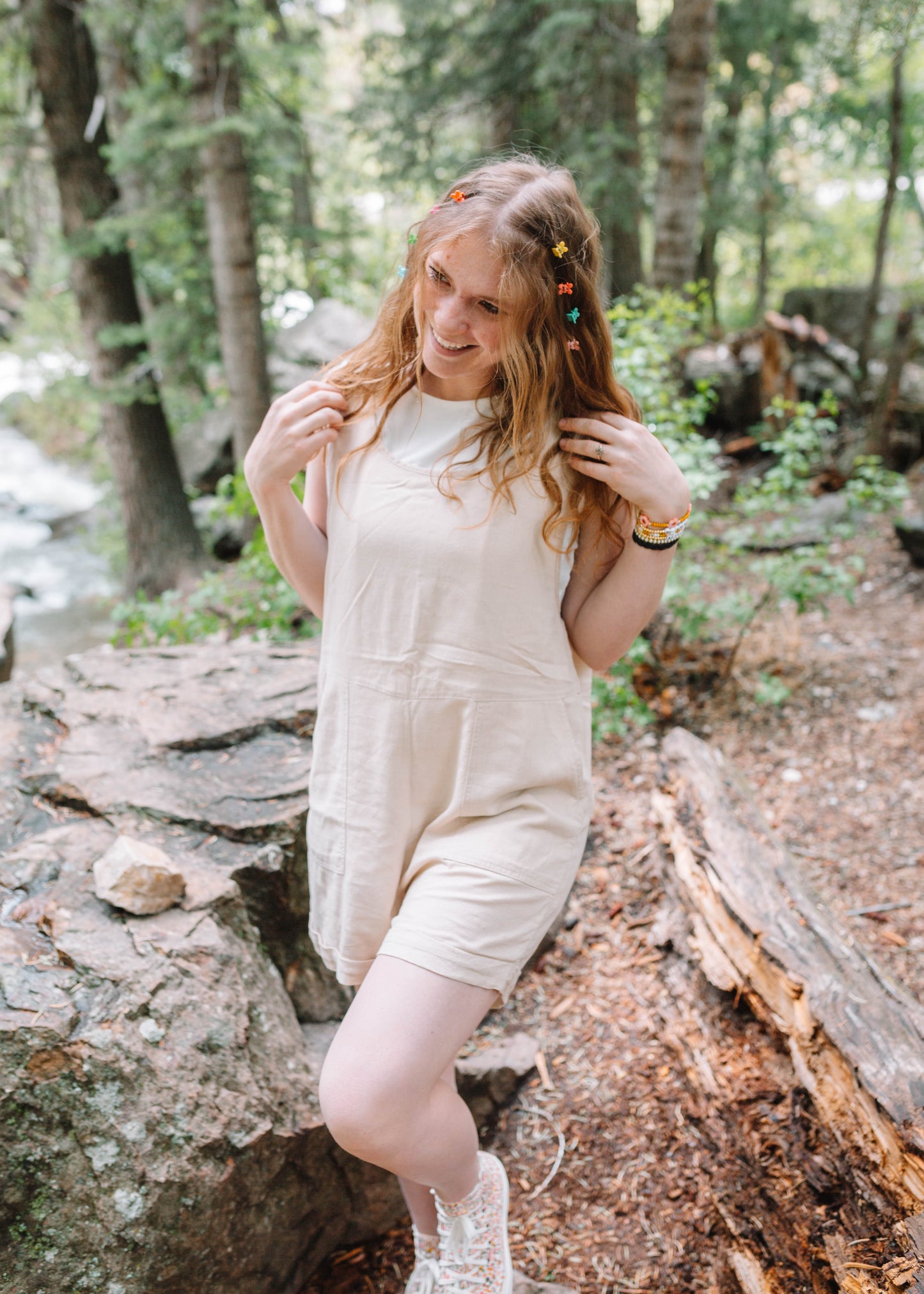 summer sunshine linen romper in taupe