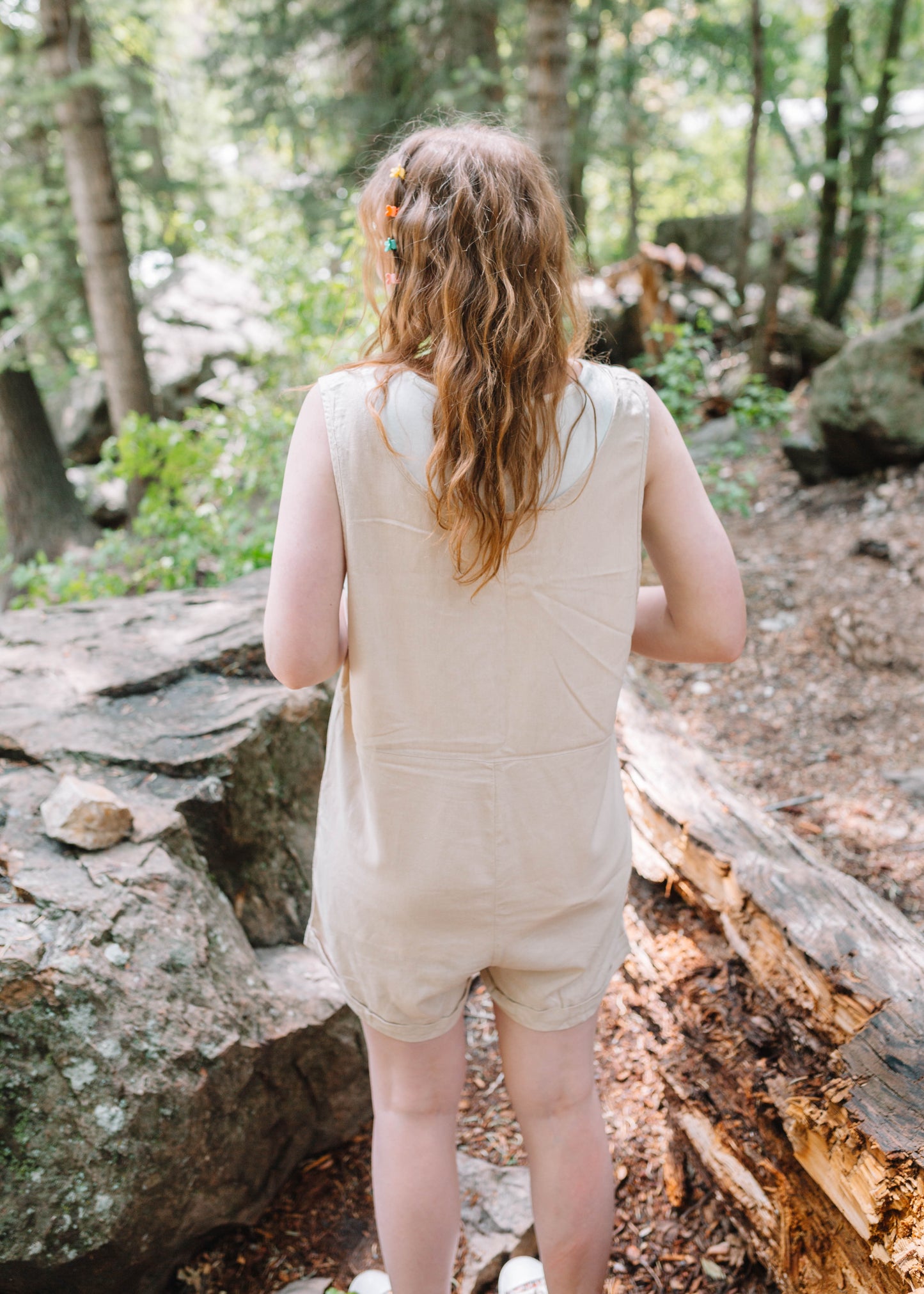 summer sunshine linen romper in taupe
