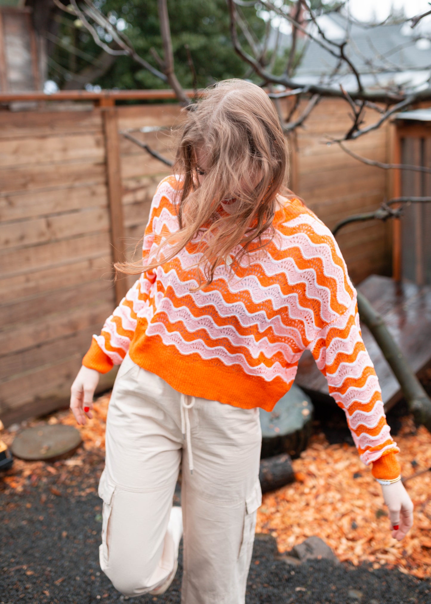 silver trio sweater in orange burst