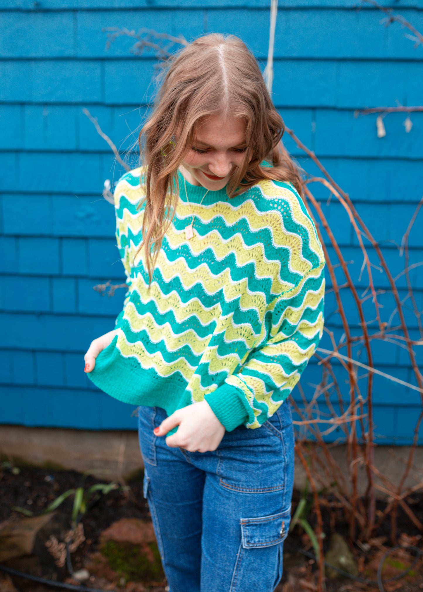 silver trio sweater in bright green
