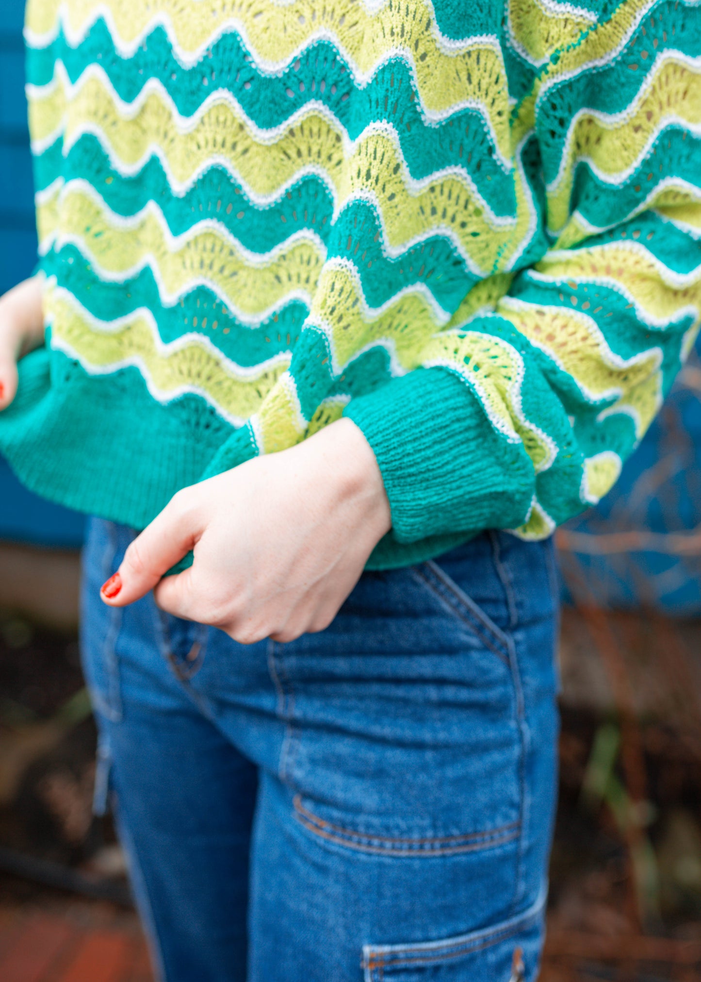 silver trio sweater in bright green