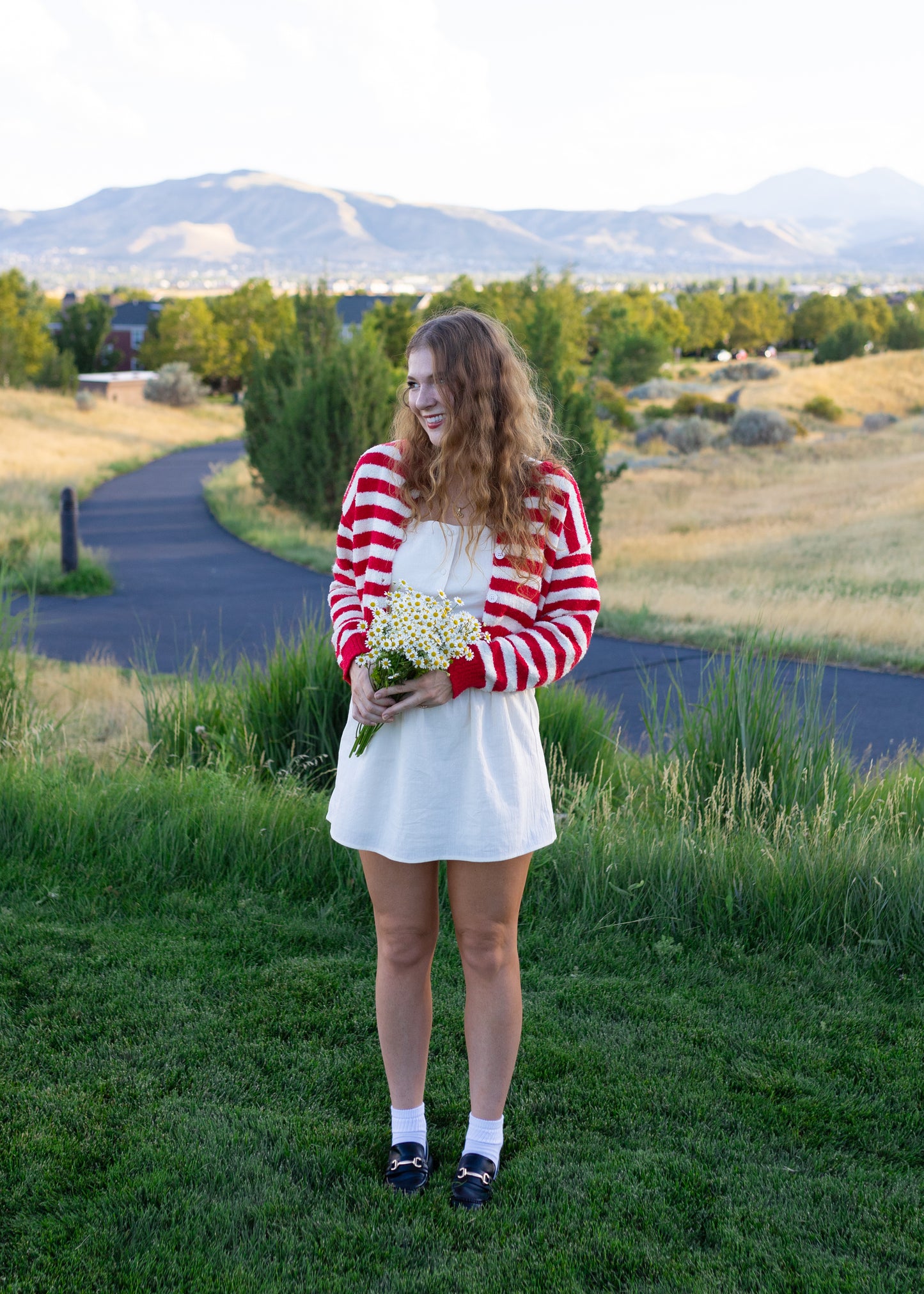 august slipped away cardigan in red & ivory