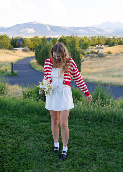 august slipped away cardigan in red & ivory