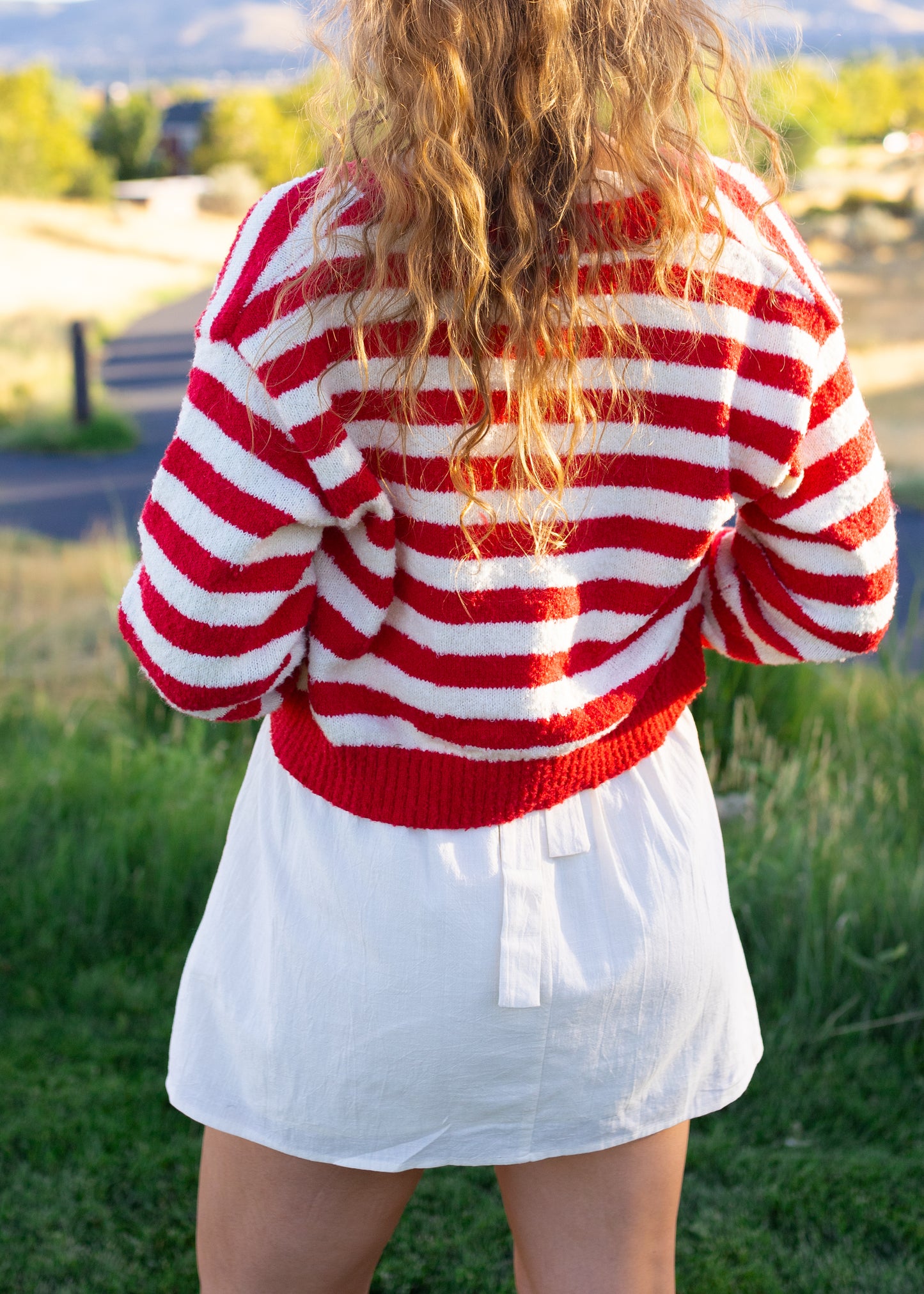 august slipped away cardigan in red & ivory