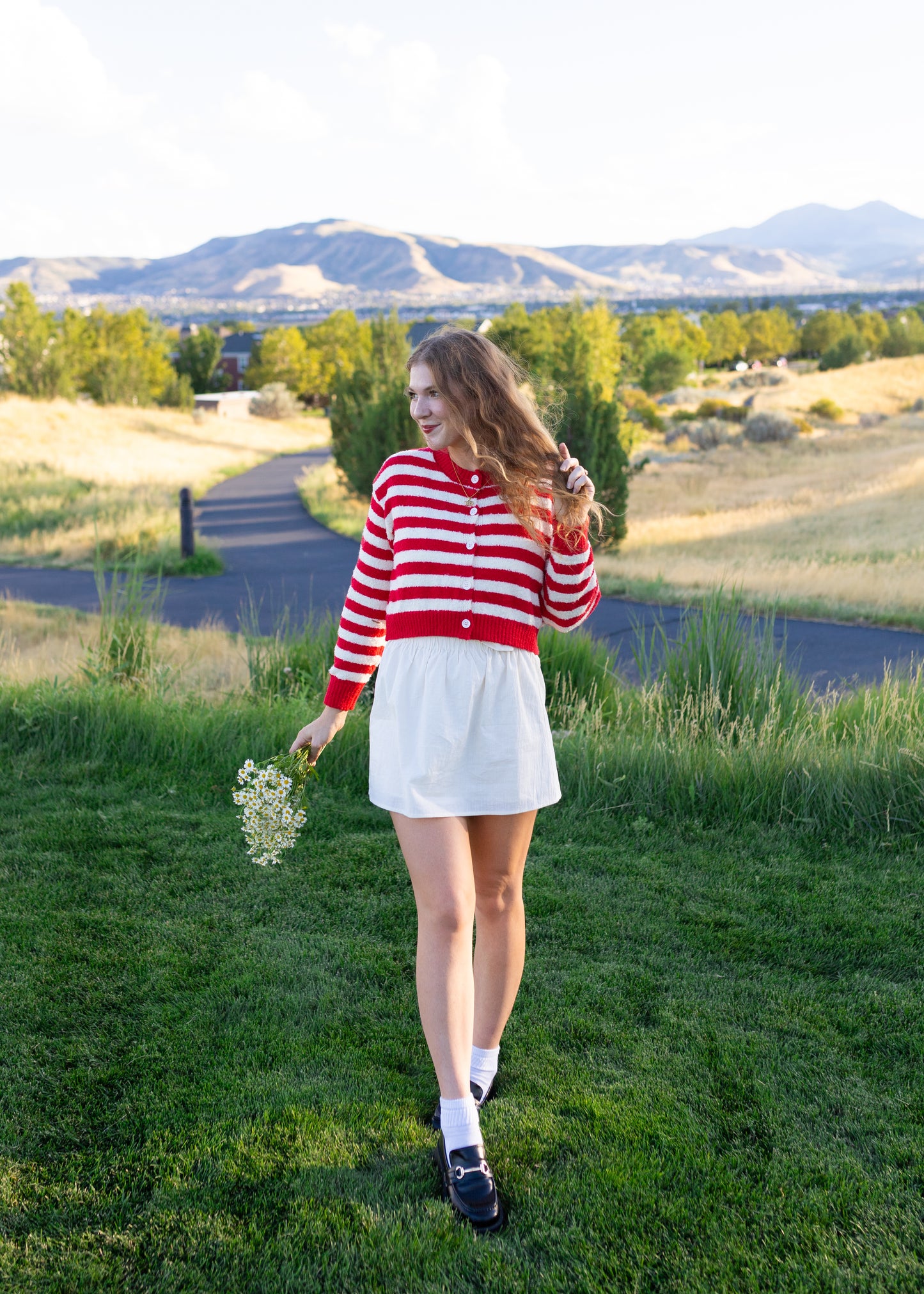 august slipped away cardigan in red & ivory