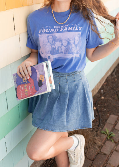 this is my found family tee in periwinkle