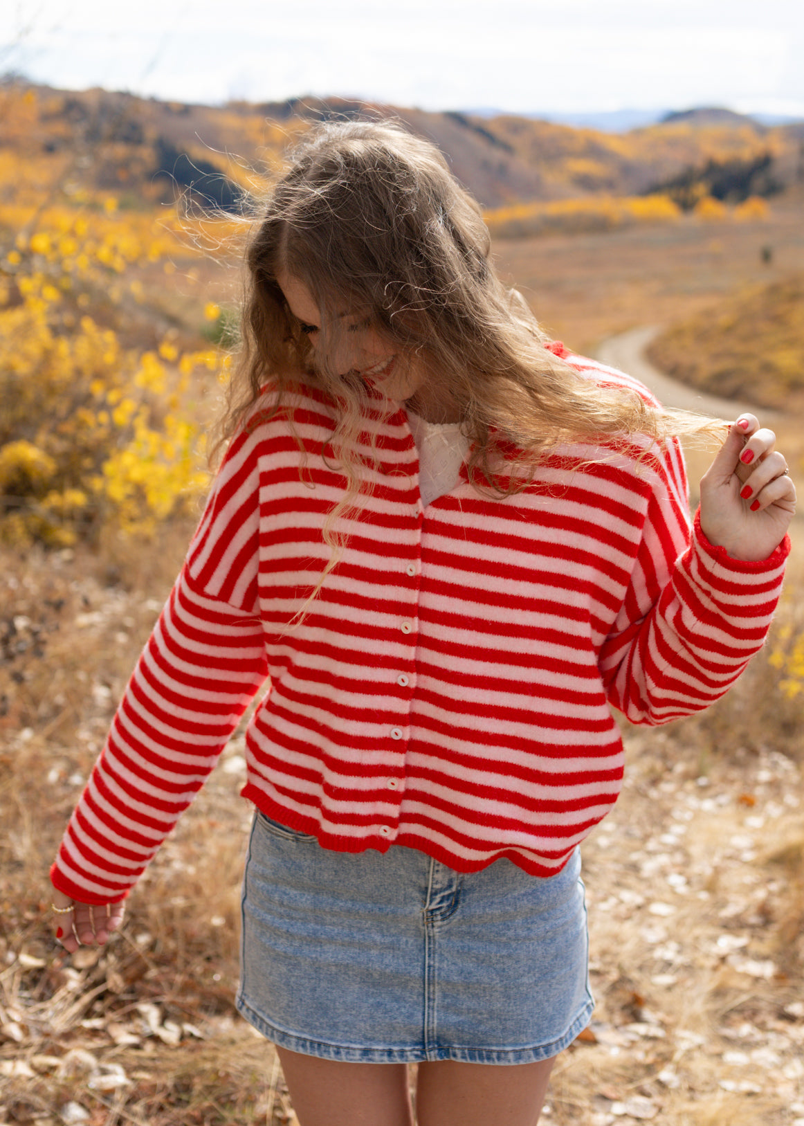 rainy day reader cardigan in pink & red