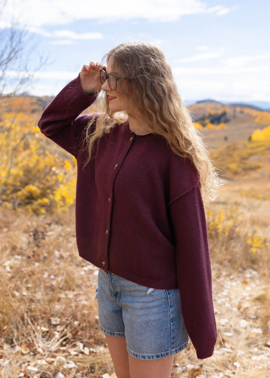midnights cardigan in maroon