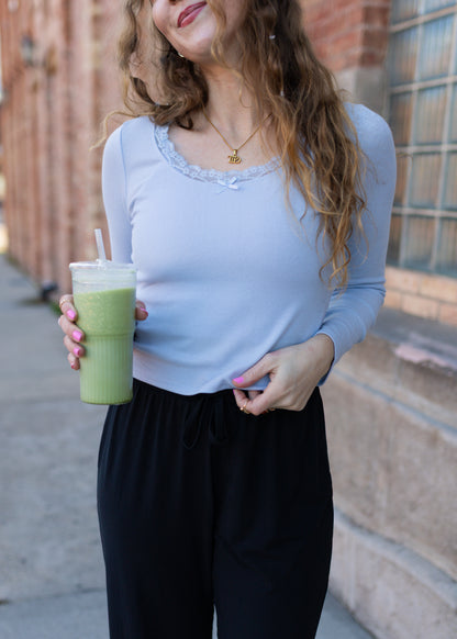 only angel pointelle top in blue