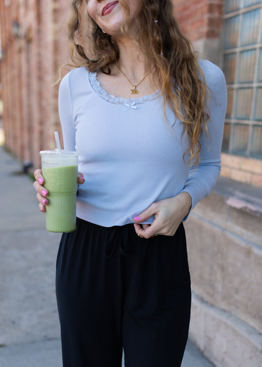 only angel pointelle top in blue