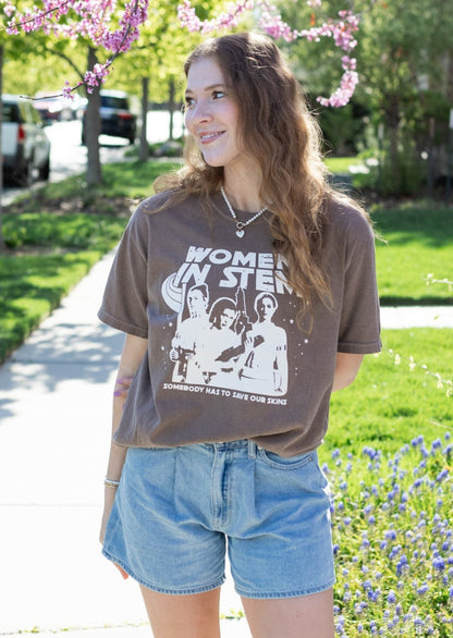 women in stem tee in cocoa