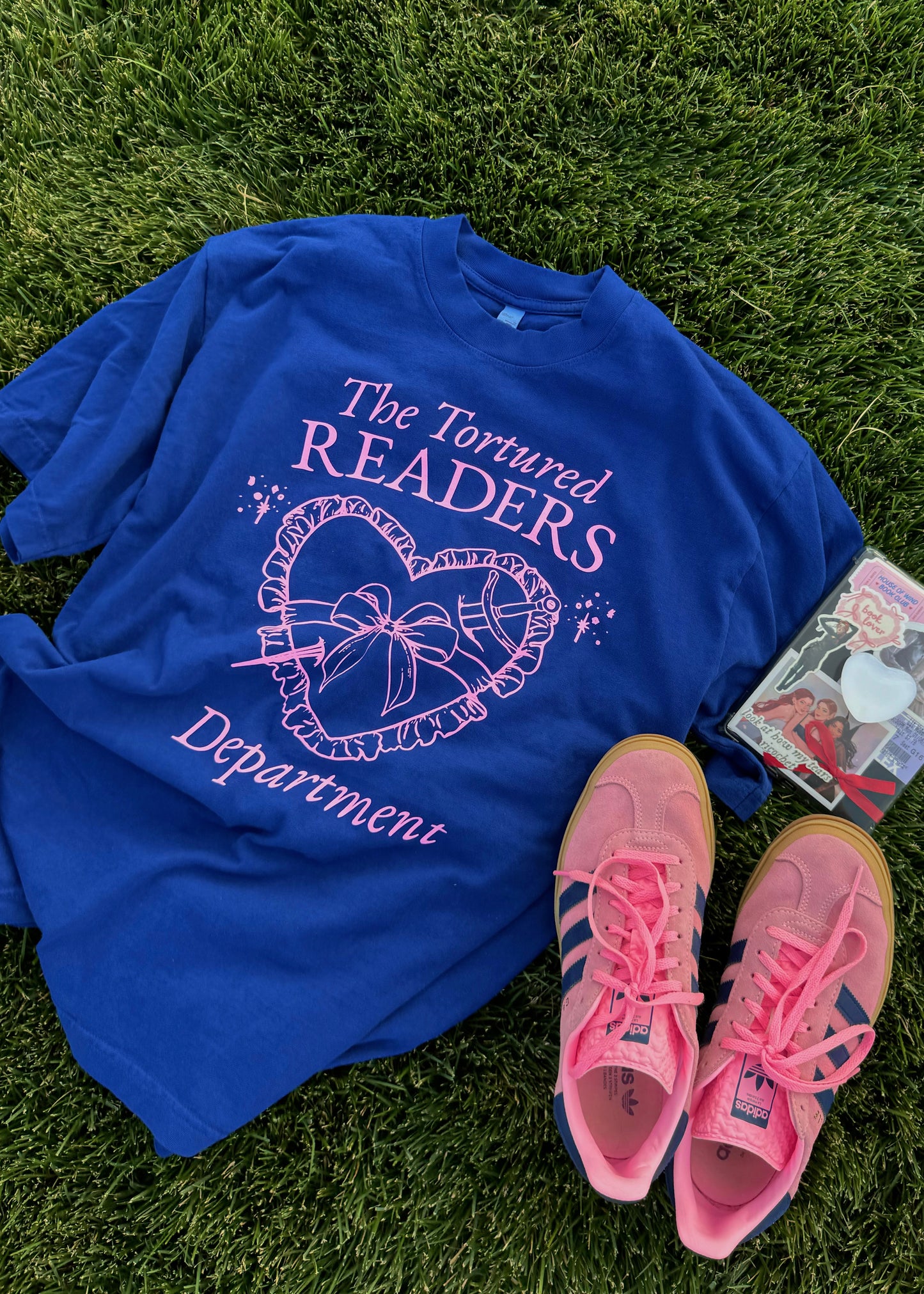 tortured readers department tee in cobalt blue