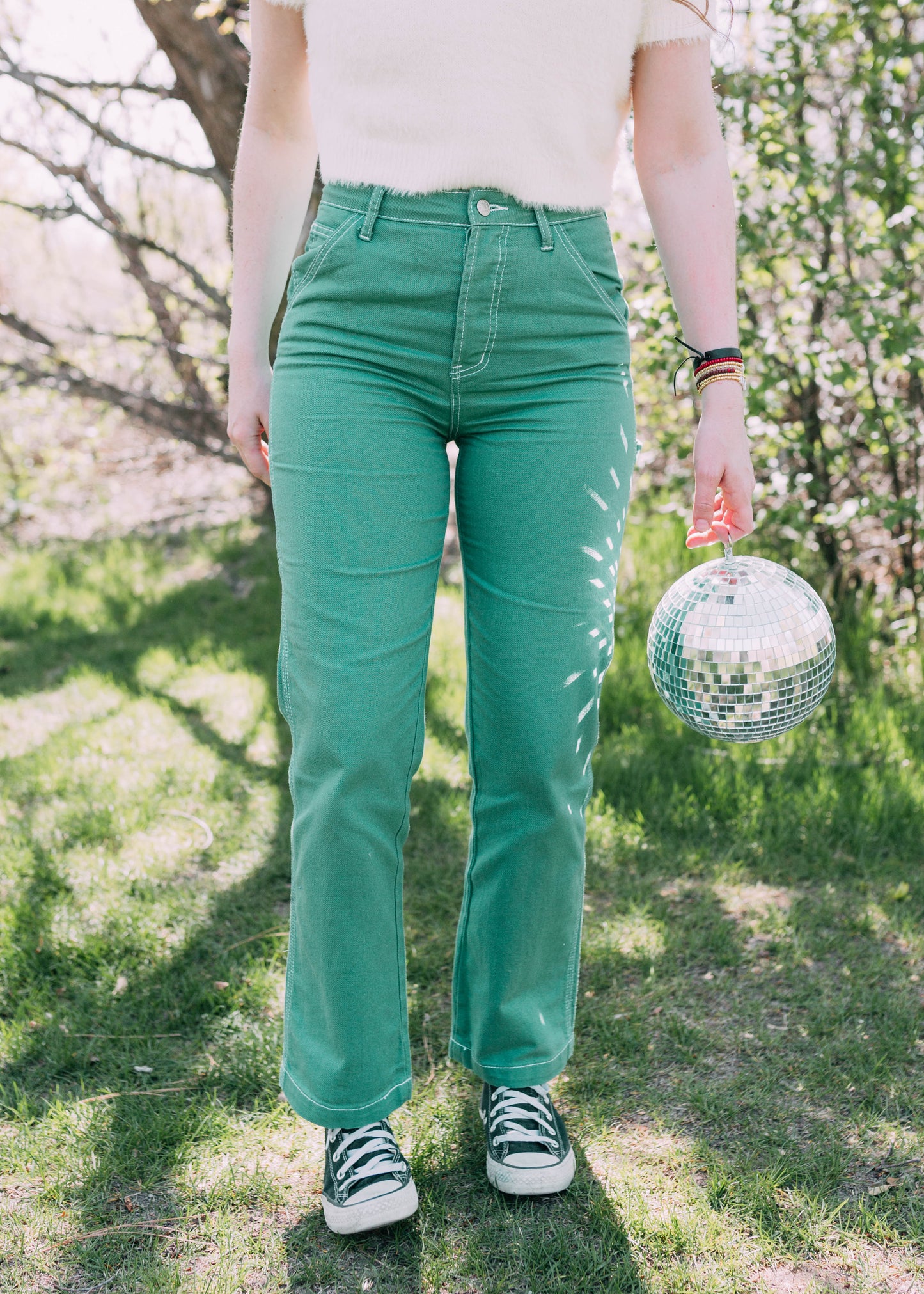 until the end cargo pants in jade green